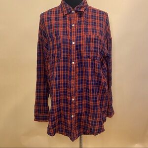5/$20 Wild Pearl Red Navy Blue Plaid Cotton Button Up Flannel Top Size L